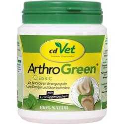 Grüner Behälter mit Hundeergänzungsfutter für Gelenke, „ArthroGreen Classic“.